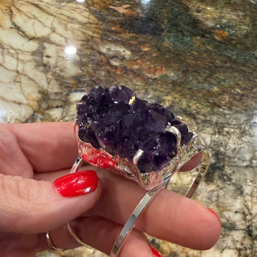 Silver and Purple Amethyst adjustable cuff Bracelet